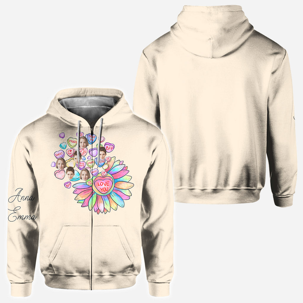 Herz-Blumen-BFF-Shirt mit Gesicht - Personalisiertes Bestie-Shirt