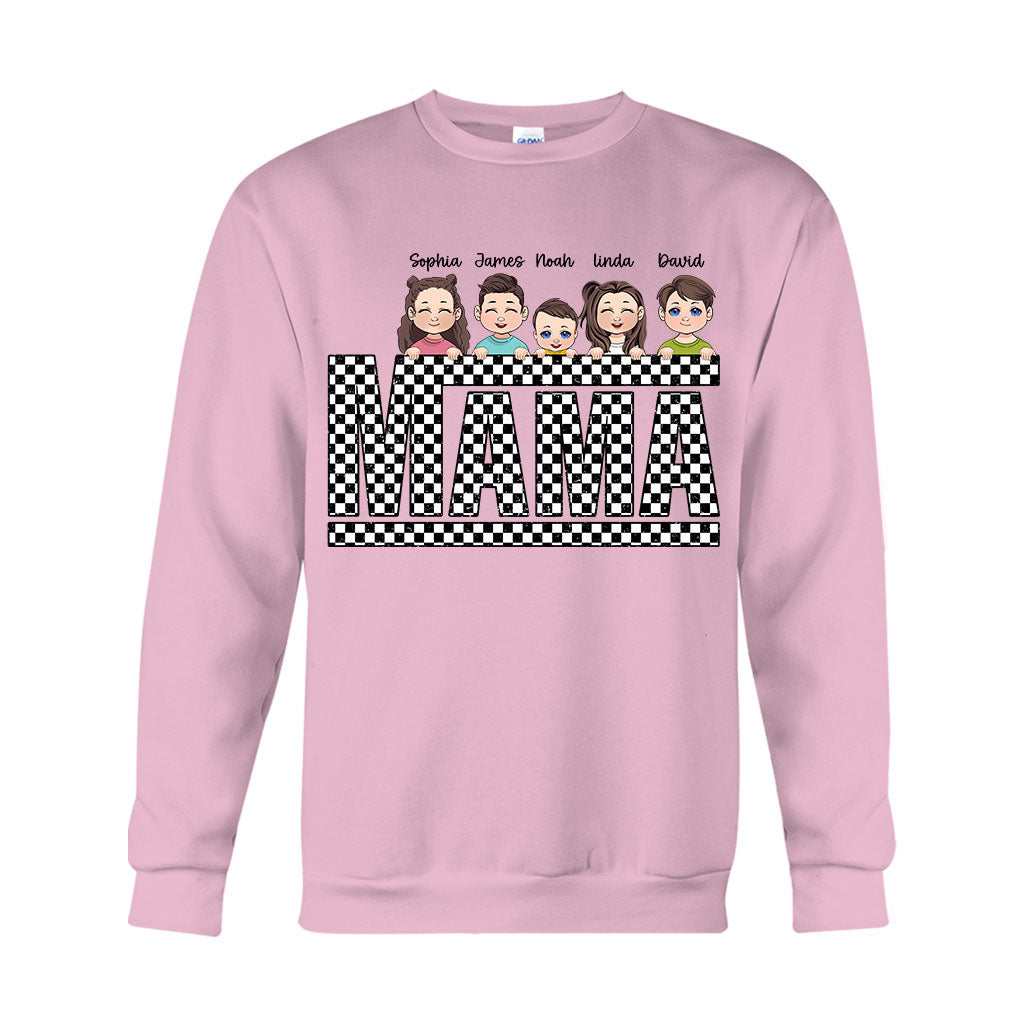 Vintage Checkered Mama Dada Mini Grandma Grandpa - Personalized Mother T-shirt And Hoodie