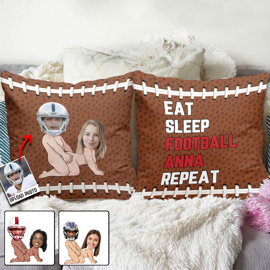 Eat Sleep Football You Repeat - Personalized Football Throw Pillow