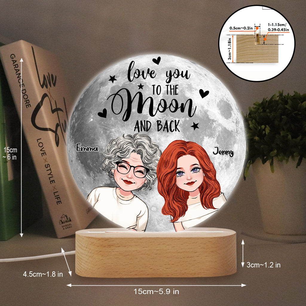 Ich liebe dich bis zum Mond und zurück – Personalisierte, mutterförmige Plakettenleuchte