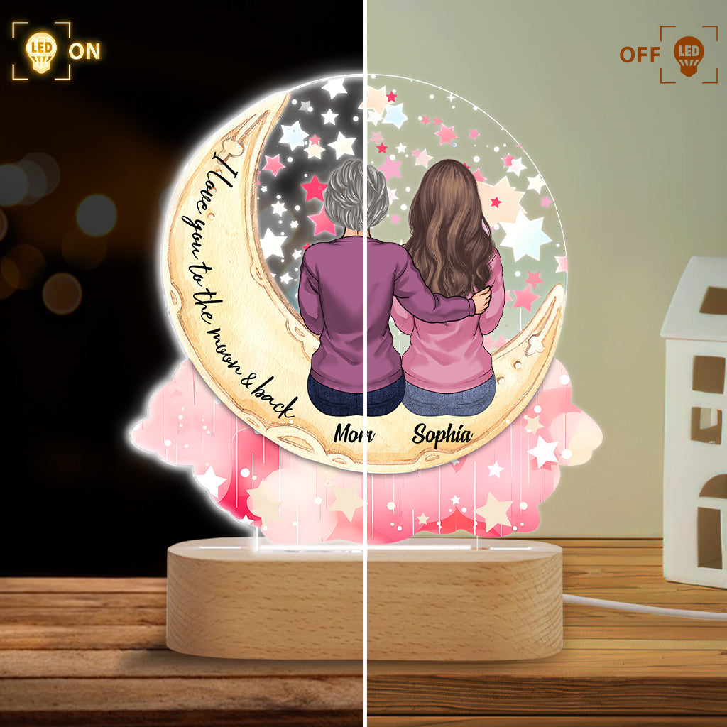 Ich liebe dich bis zum Mond und zurück – Personalisierte, mutterförmige Plakettenleuchte