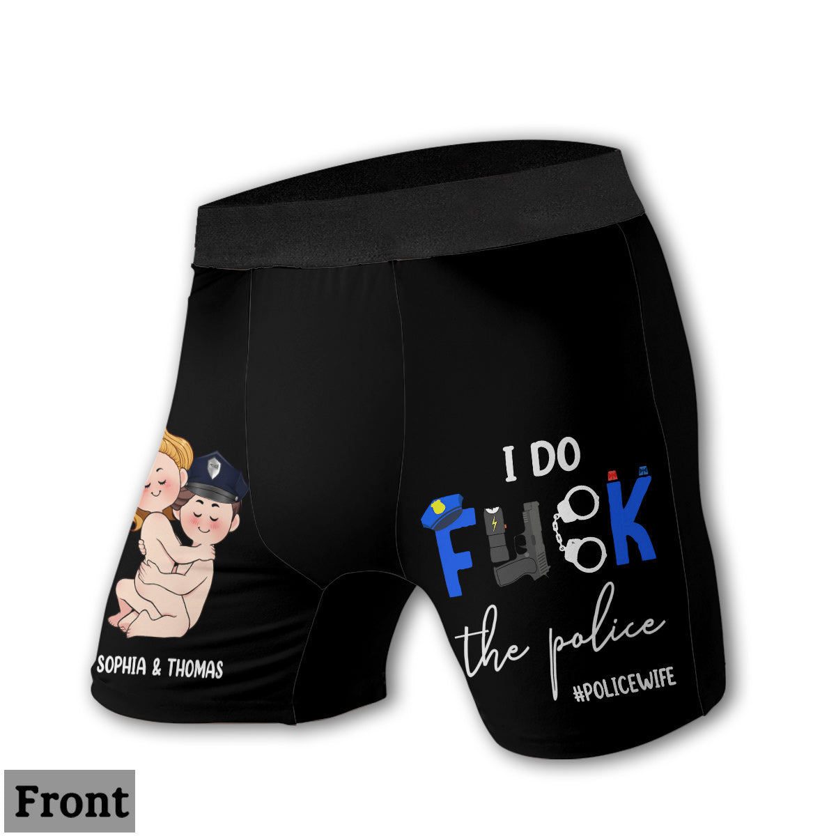 Ich liebe die Polizei – Personalisierte Slips für Paare (Damen) und Boxershorts für Herren