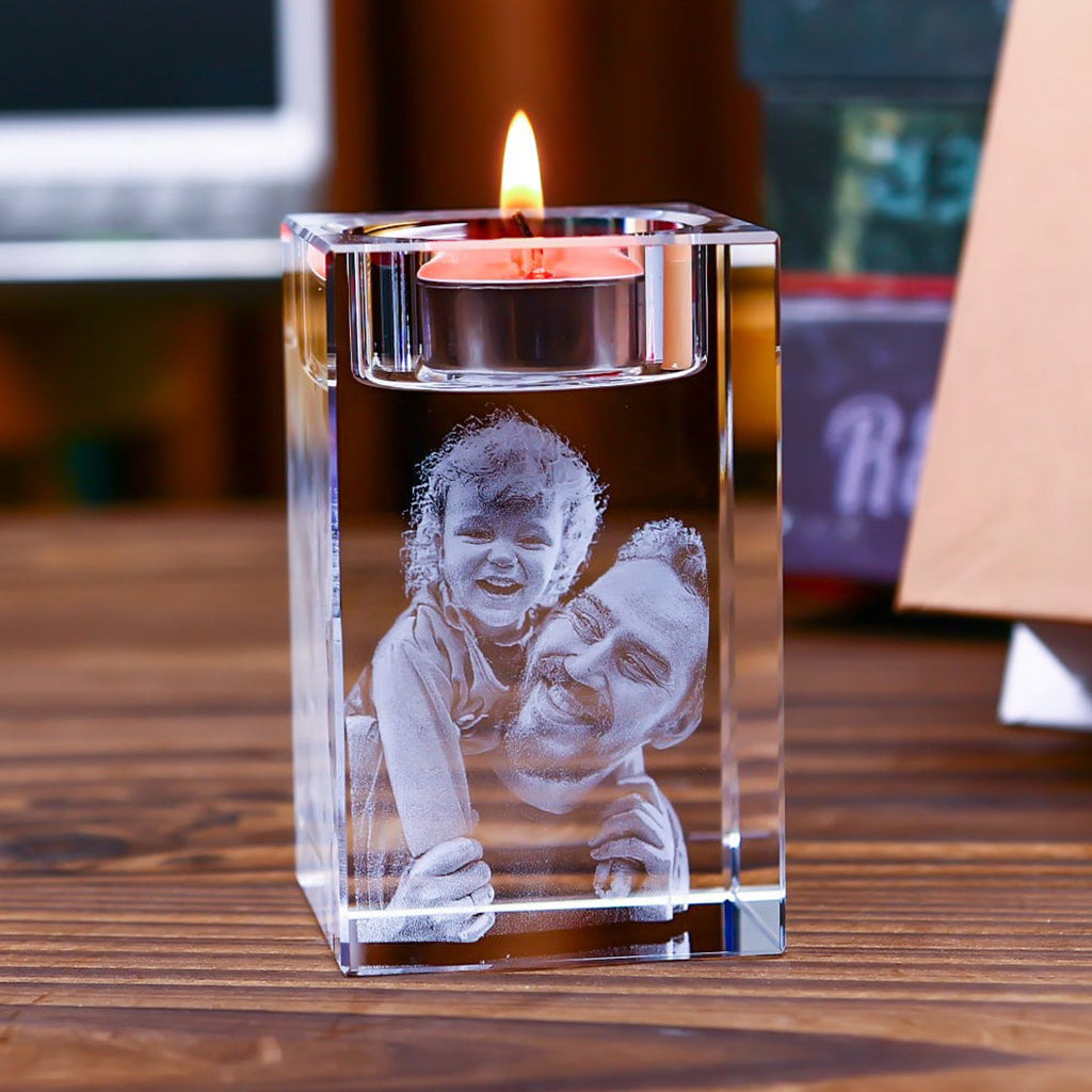 Crystal Candle Holder With Engraved Photos - Personalized Crystal Candle Holder