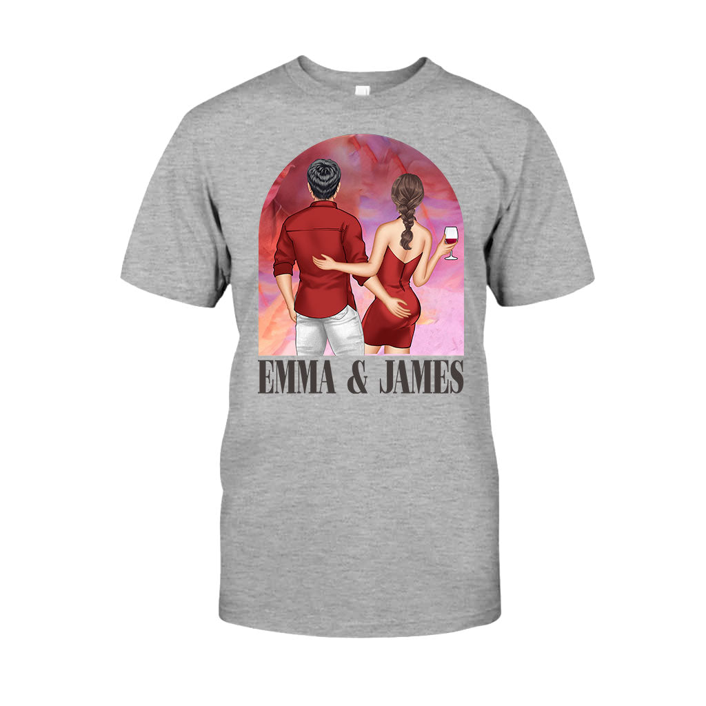 Pinkfarbener Filmhintergrund für Paare – Personalisiertes Partner-T-Shirt und Hoodie