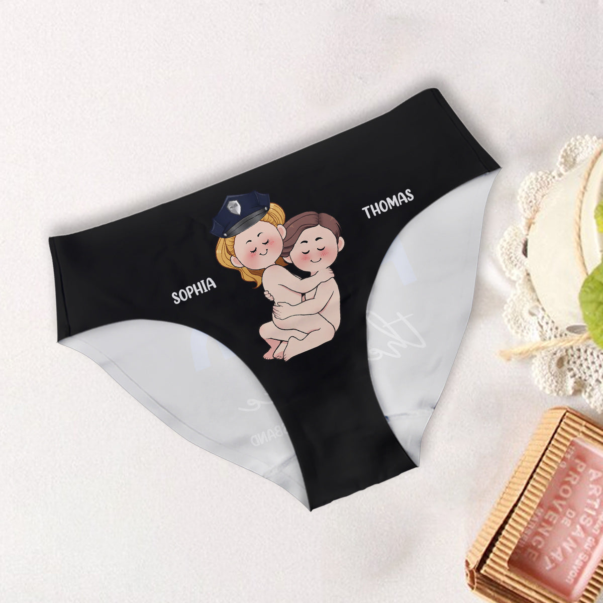 Ich liebe die Polizei – Personalisierte Slips für Paare (Damen) und Boxershorts für Herren