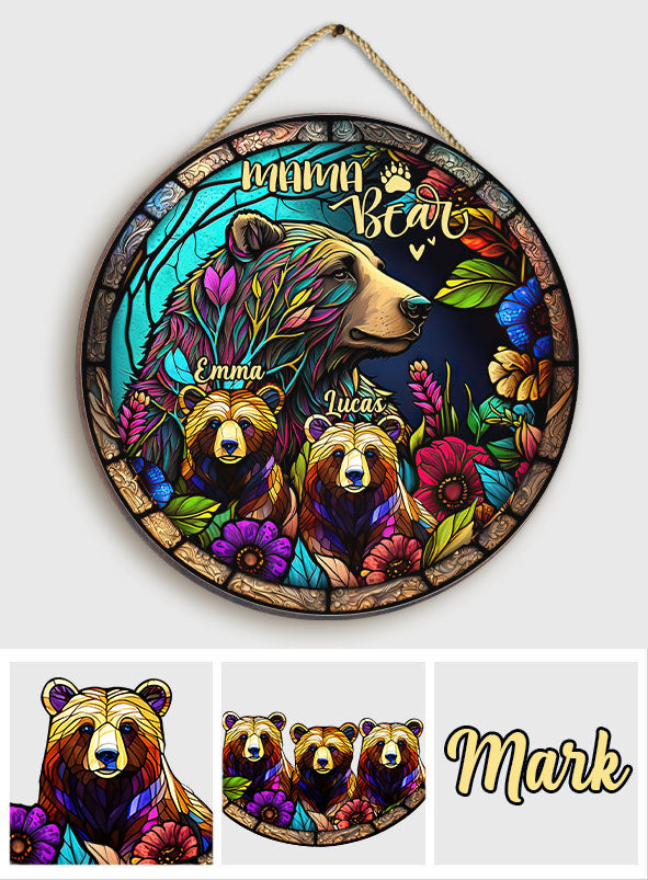 Mama Bear - Personalized Mother Round Wood Sign