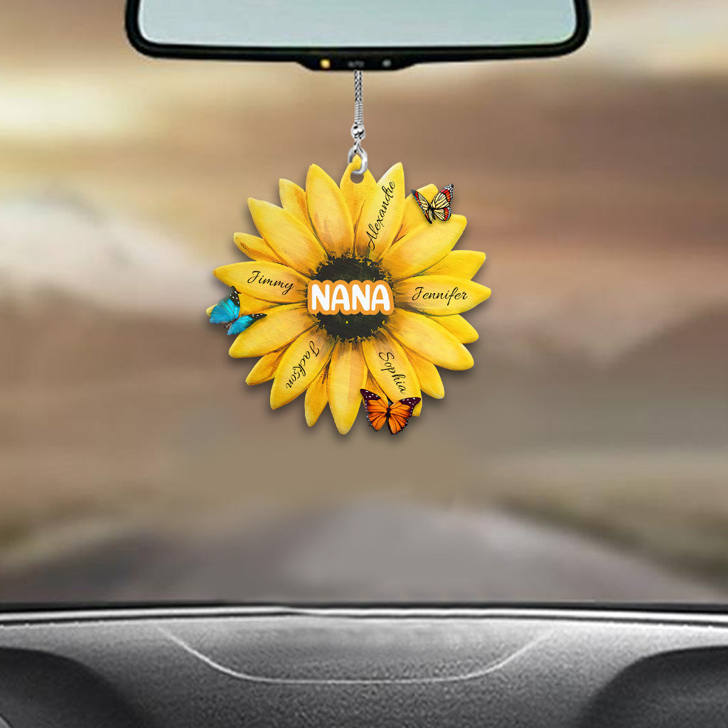 Sonnenblume mit beliebigem Titel und Namen eines Kindes – personalisierter Autoanhänger für Oma