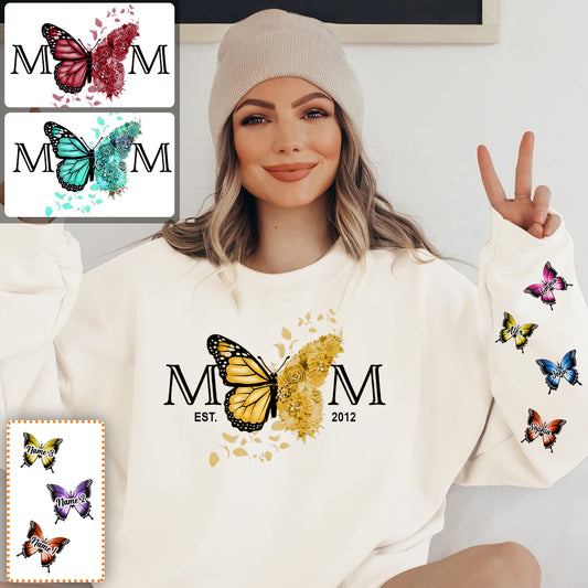 Mama-Shirt mit Schmetterlingsmotiv (beliebiges Geburtsjahr) – Personalisiertes Mutter-Shirt