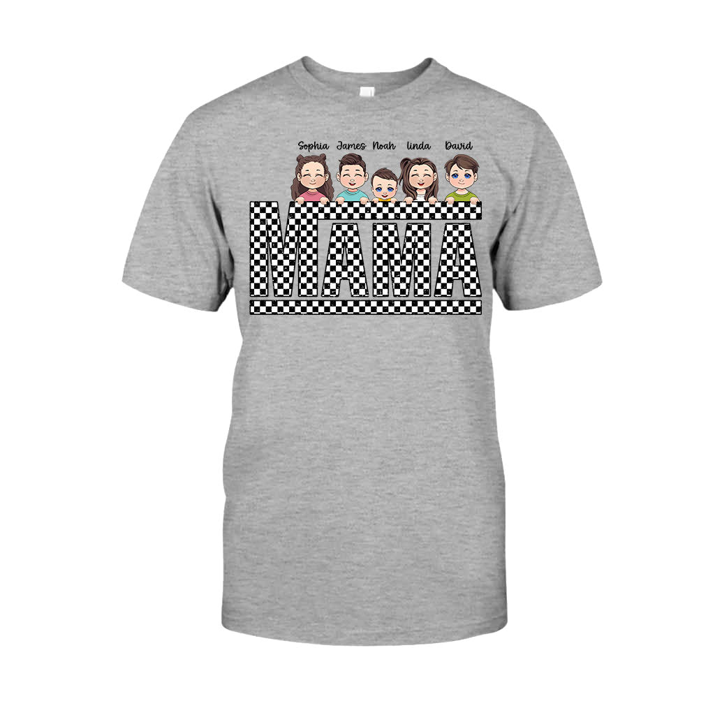 Vintage Checkered Mama Dada Mini Grandma Grandpa - Personalized Mother T-shirt And Hoodie