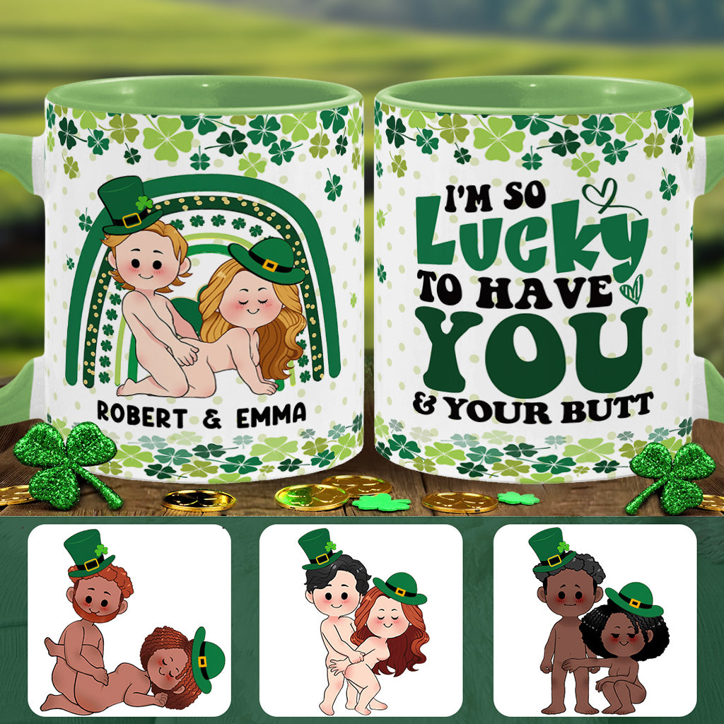 „Ich bin so froh, dich und deinen Po zu haben“ – personalisierte Tasse für Paare