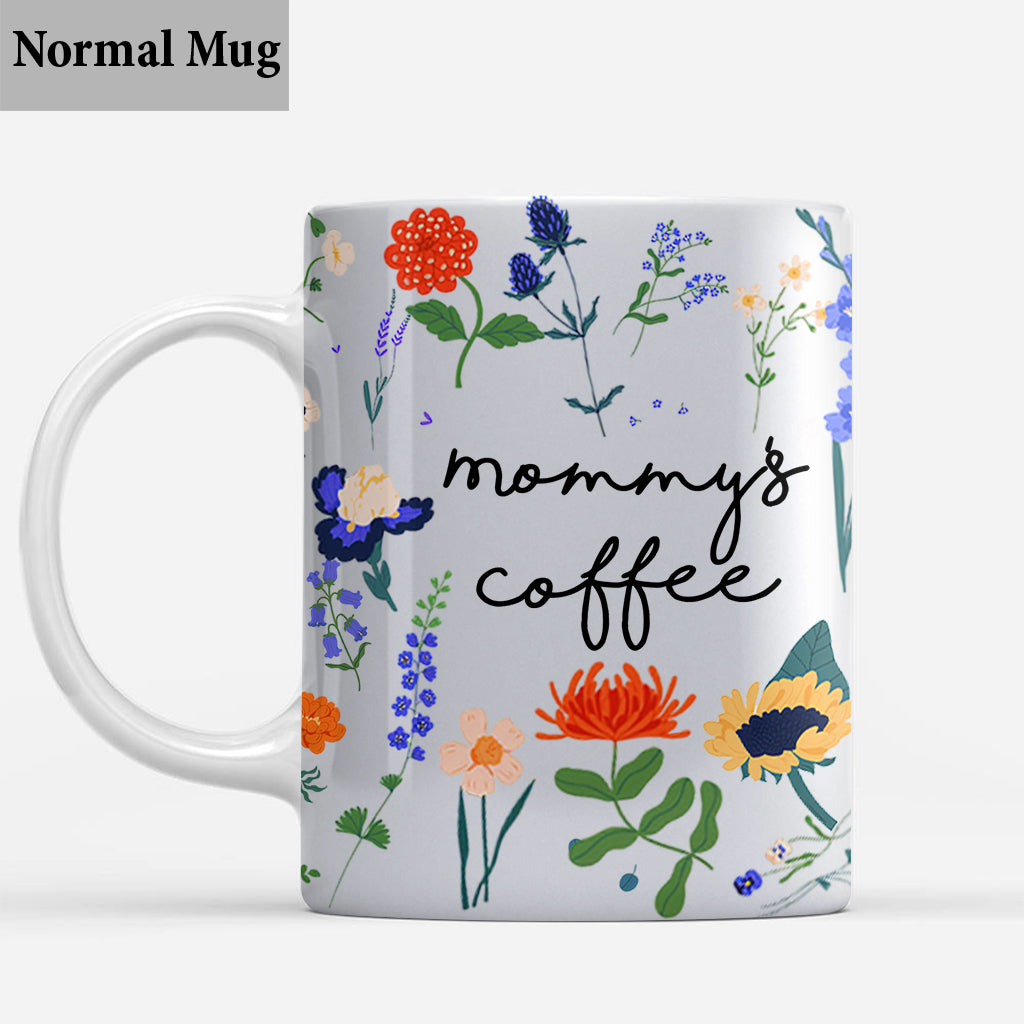 Kaffeetasse mit beliebigem Titel im botanischen Blumenstil – personalisierter Mutterbecher
