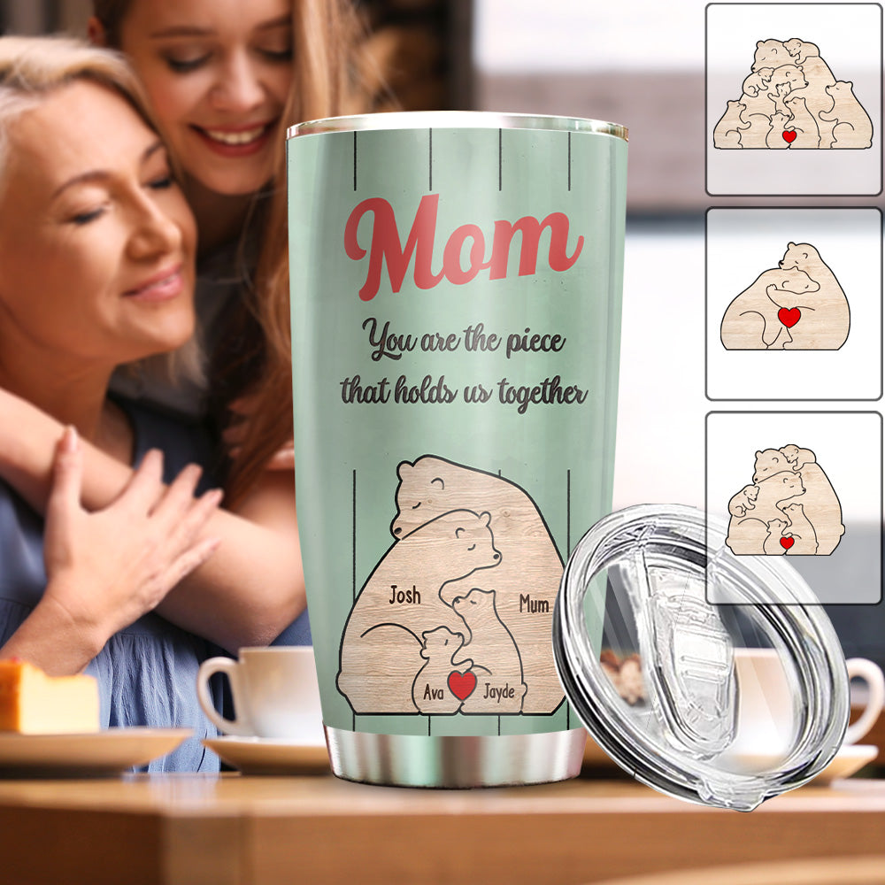 Du bist das Bindeglied, das uns zusammenhält, Mama Bär – personalisierter Mutter-Trinkbecher