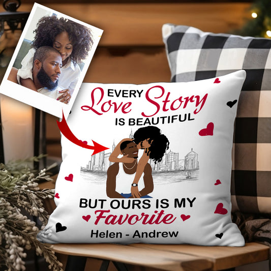 Our Story Is My Favorite - Personalized African American Throw Pillow
