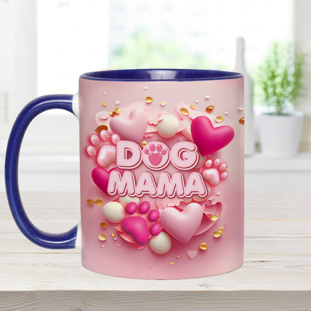 Hund, Katze, Mama, Fellmama, 3D-Herz in Rosa – personalisierte Tasse mit Hundemotiv