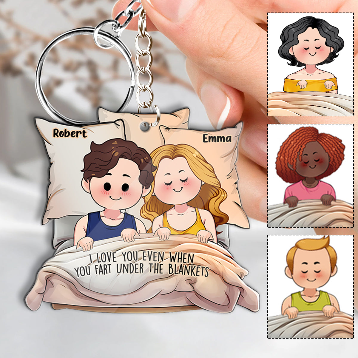 Ich liebe dich auch dann, wenn du unter der Decke furzt – Personalisierter Schlüsselanhänger für Paare
