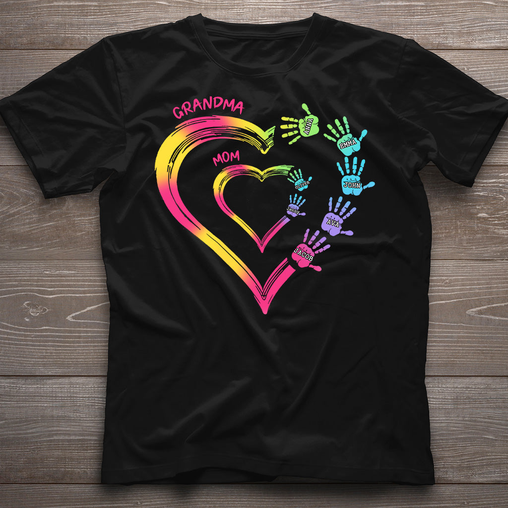 Beliebiger Titel für Mutter und Oma, Doppelherz, bunt - Personalisiertes Oma-T-Shirt und Hoodie