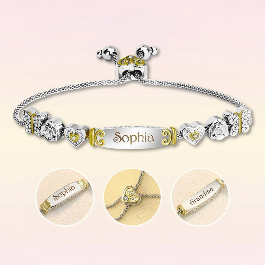 Beliebiger Name und Wunschtext – personalisiertes Bolo-Armband mit Gravur für Oma 