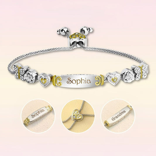Beliebiger Name und Wunschtext – personalisiertes Bolo-Armband mit Gravur für Oma 