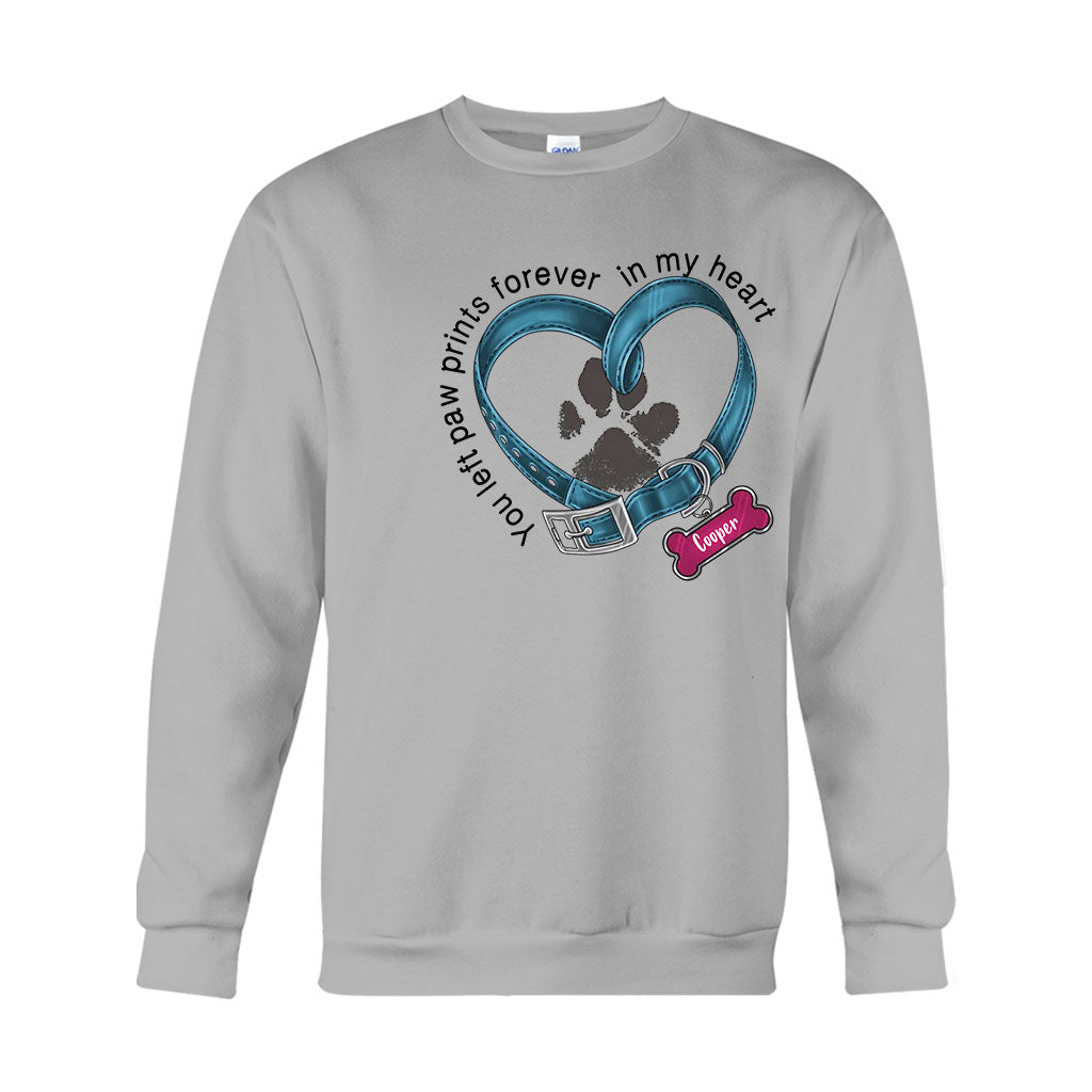 Du hast für immer Pfotenabdrücke in meinem Herzen hinterlassen – personalisiertes Hunde-T-Shirt und Hoodie