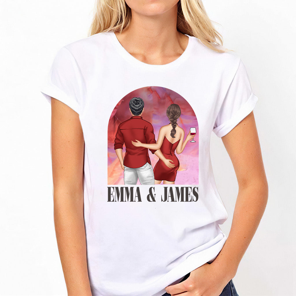 Pinkfarbener Filmhintergrund für Paare – Personalisiertes Partner-T-Shirt und Hoodie