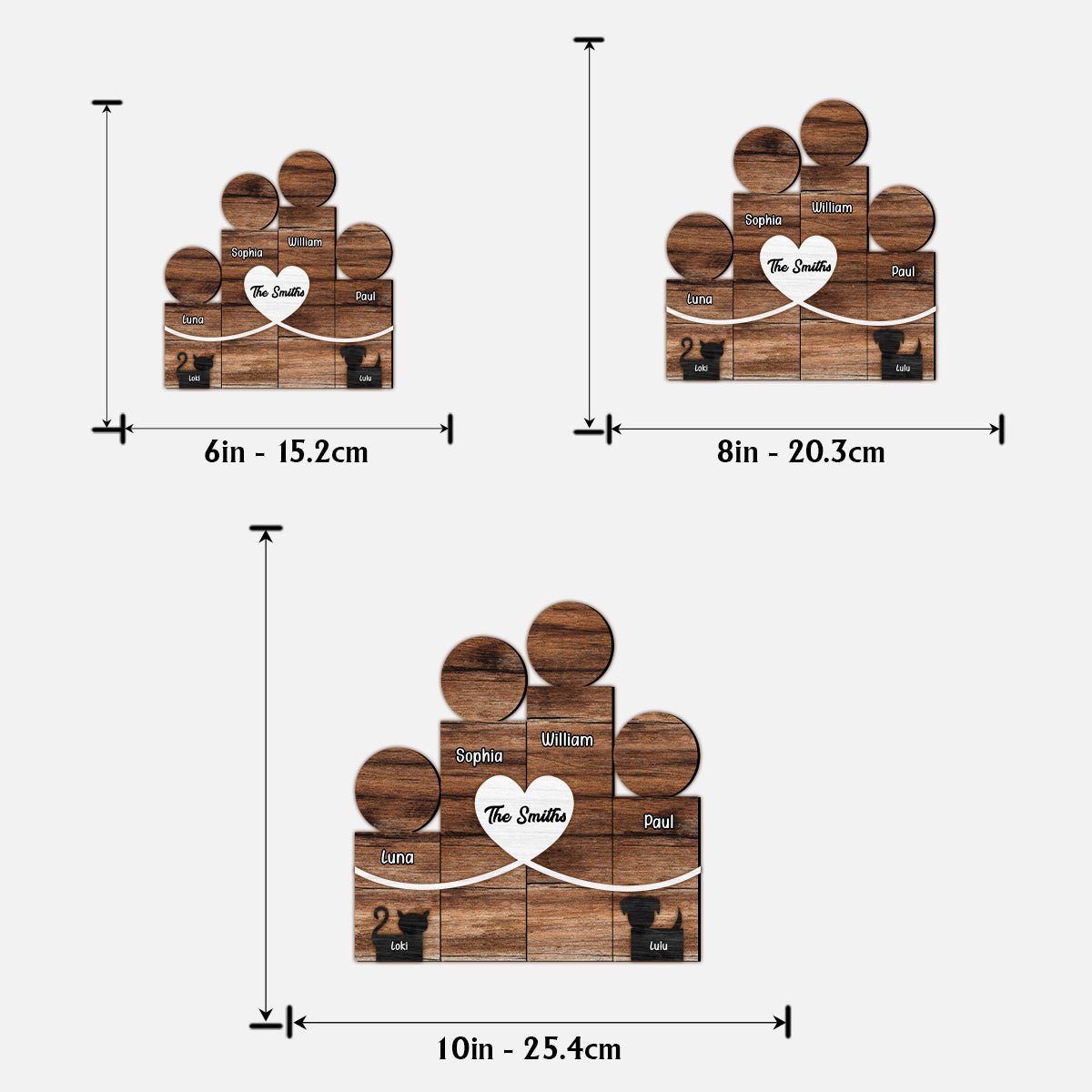 Familienfiguren aus Holzblöcken – Personalisiertes zweilagiges Familienschild aus Holz / Holzplakette