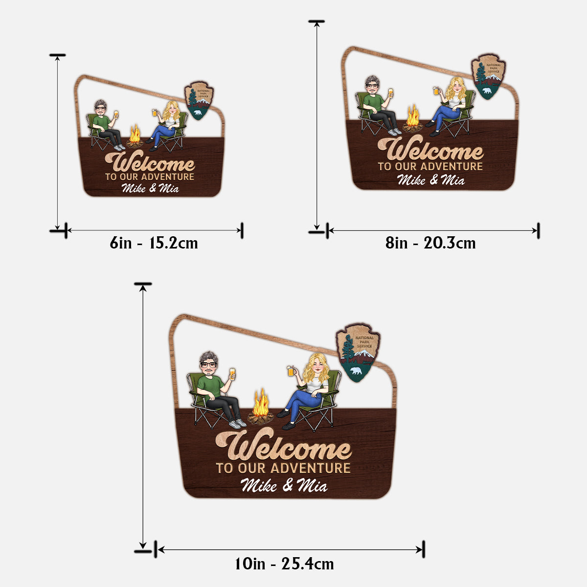 Willkommen zu unserem Abenteuer – Personalisiertes Camping-Holzschild (2-lagig) / Holzplakette