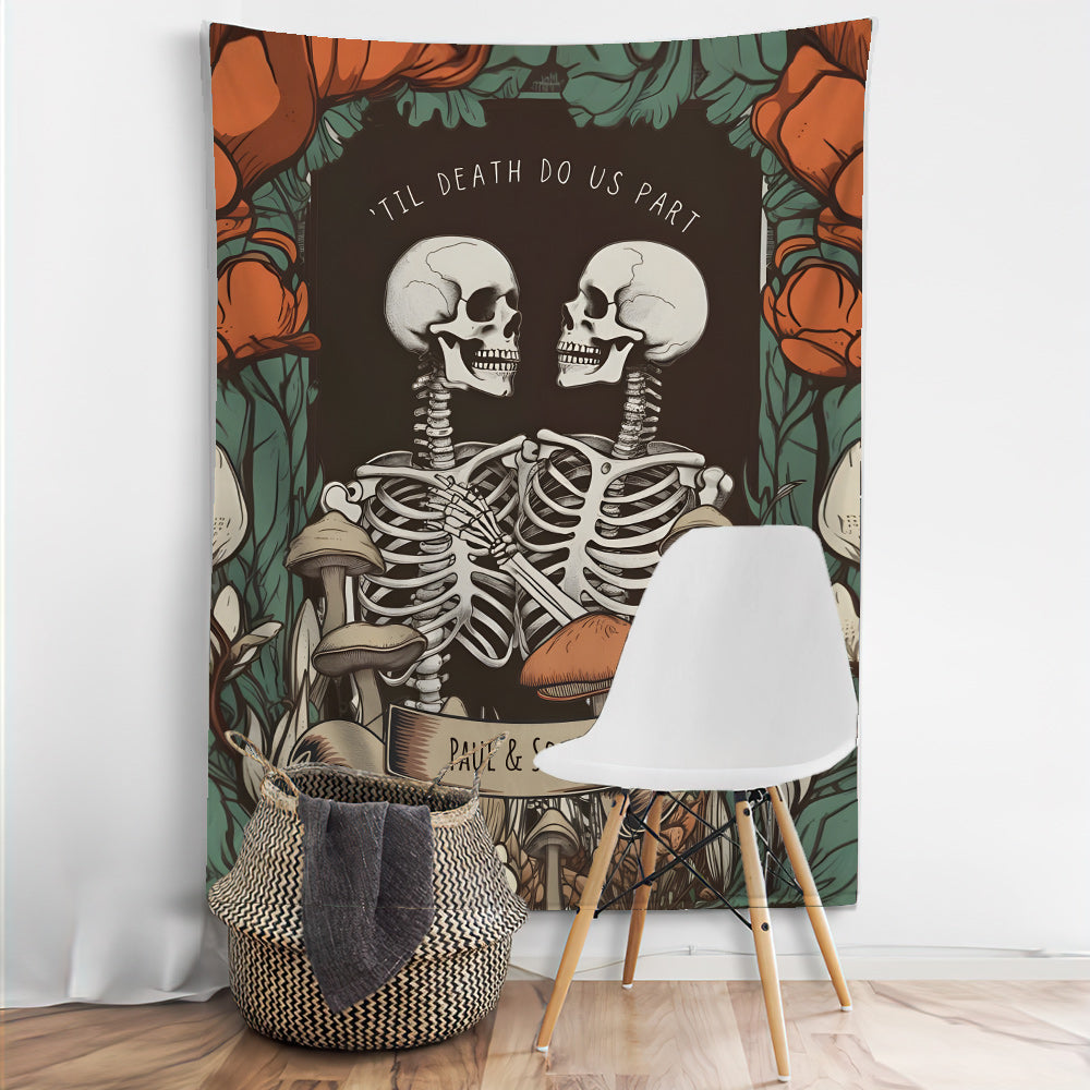 Bis dass der Tod uns scheidet – Personalisierter Totenkopf-Wandteppich