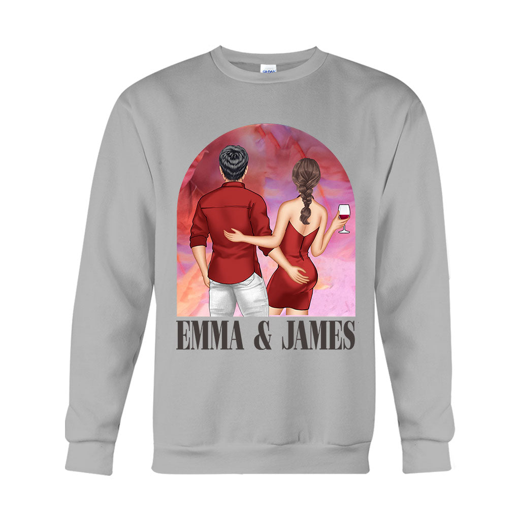 Pinkfarbener Filmhintergrund für Paare – Personalisiertes Partner-T-Shirt und Hoodie