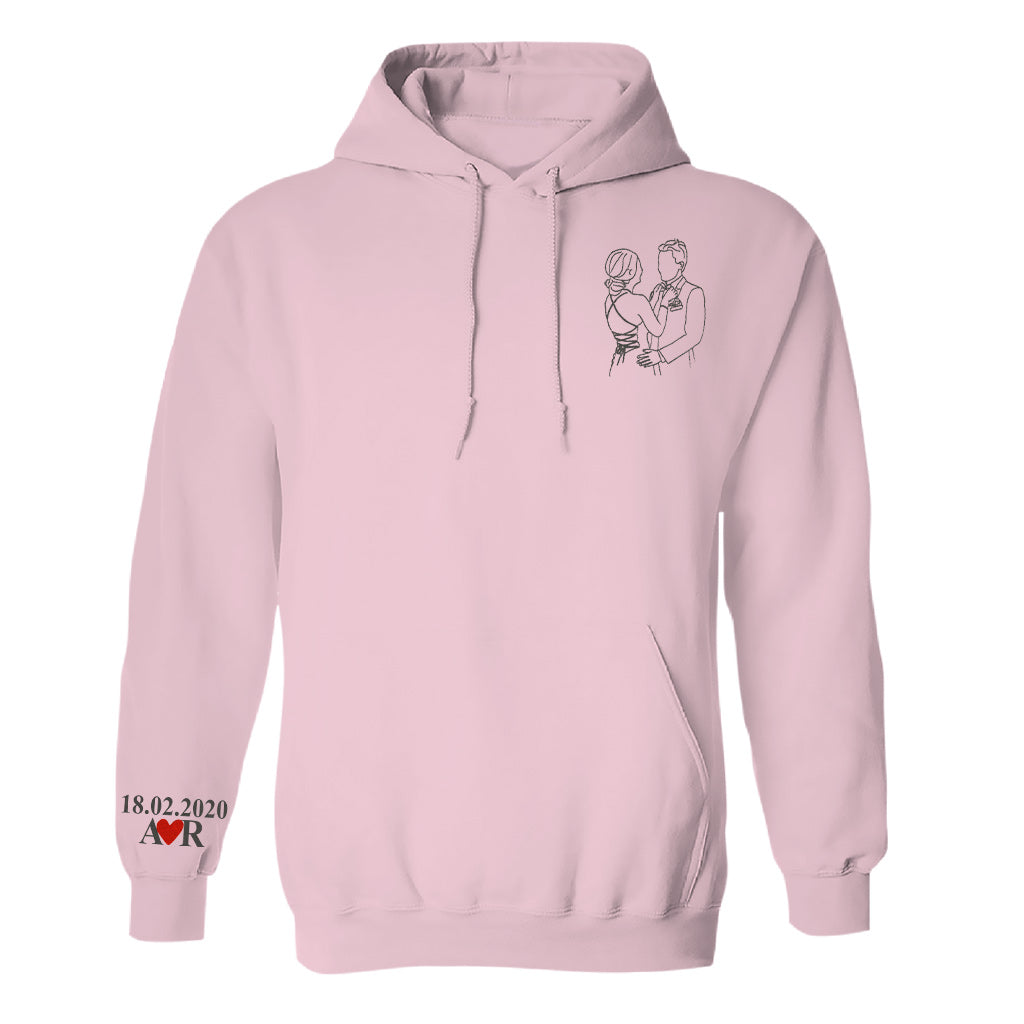 Individuelle Foto-Linienzeichnung – Personalisierter, bestickter Hoodie für Paare