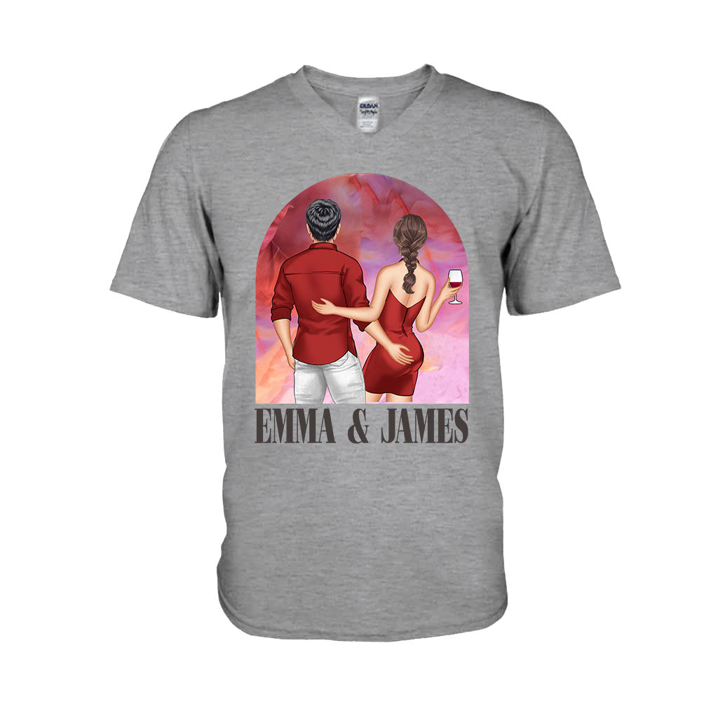 Pinkfarbener Filmhintergrund für Paare – Personalisiertes Partner-T-Shirt und Hoodie