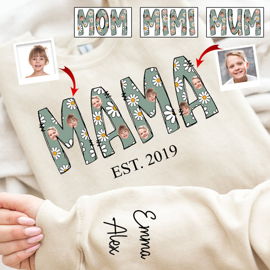 Mama Est. Foto Gesicht Benutzerdefiniertes Daisy - Personalisiertes Mutter-Shirt