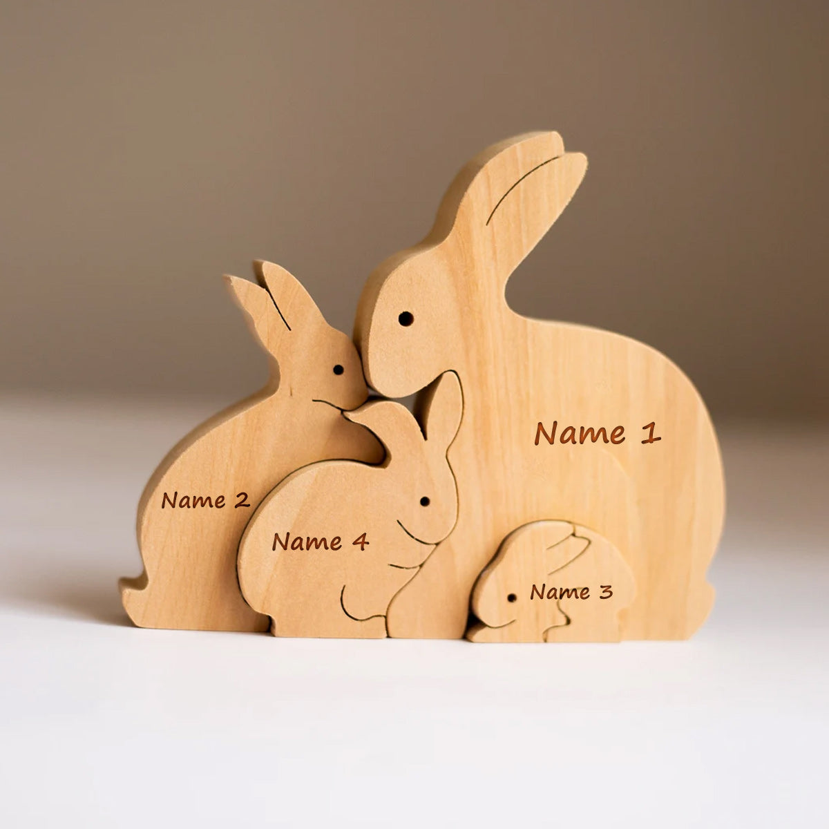 Oster-Holzpuzzle mit Hasenfamilie – Personalisierte Oster-Holzpuzzle mit Hasenfamilie