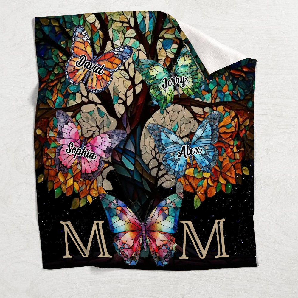 Buntes Schmetterlingsmuster im Buntglas-Design – Personalisierte Mutterdecke