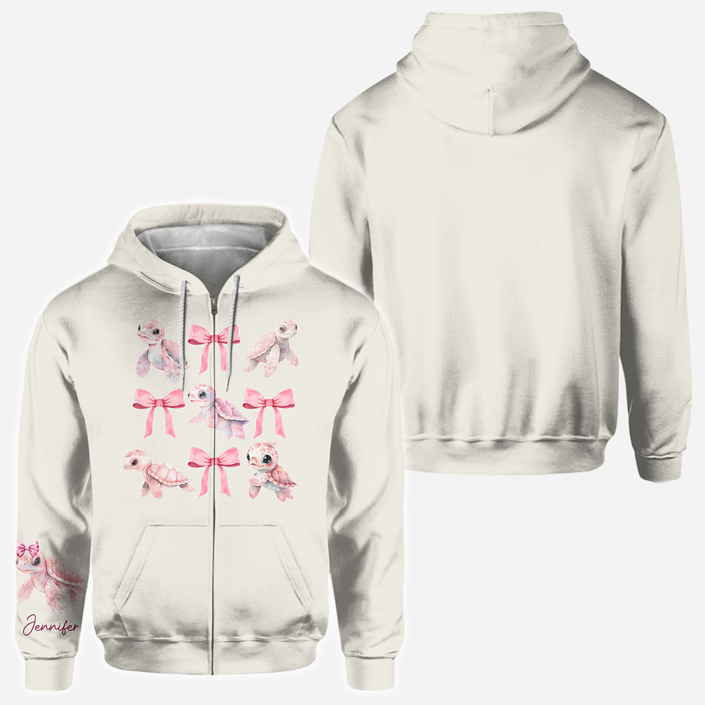 Rosa Schleife mit kokettem Motiv, Aquarell-Schildkröte – personalisiertes Shirt mit Schildkrötenmuster