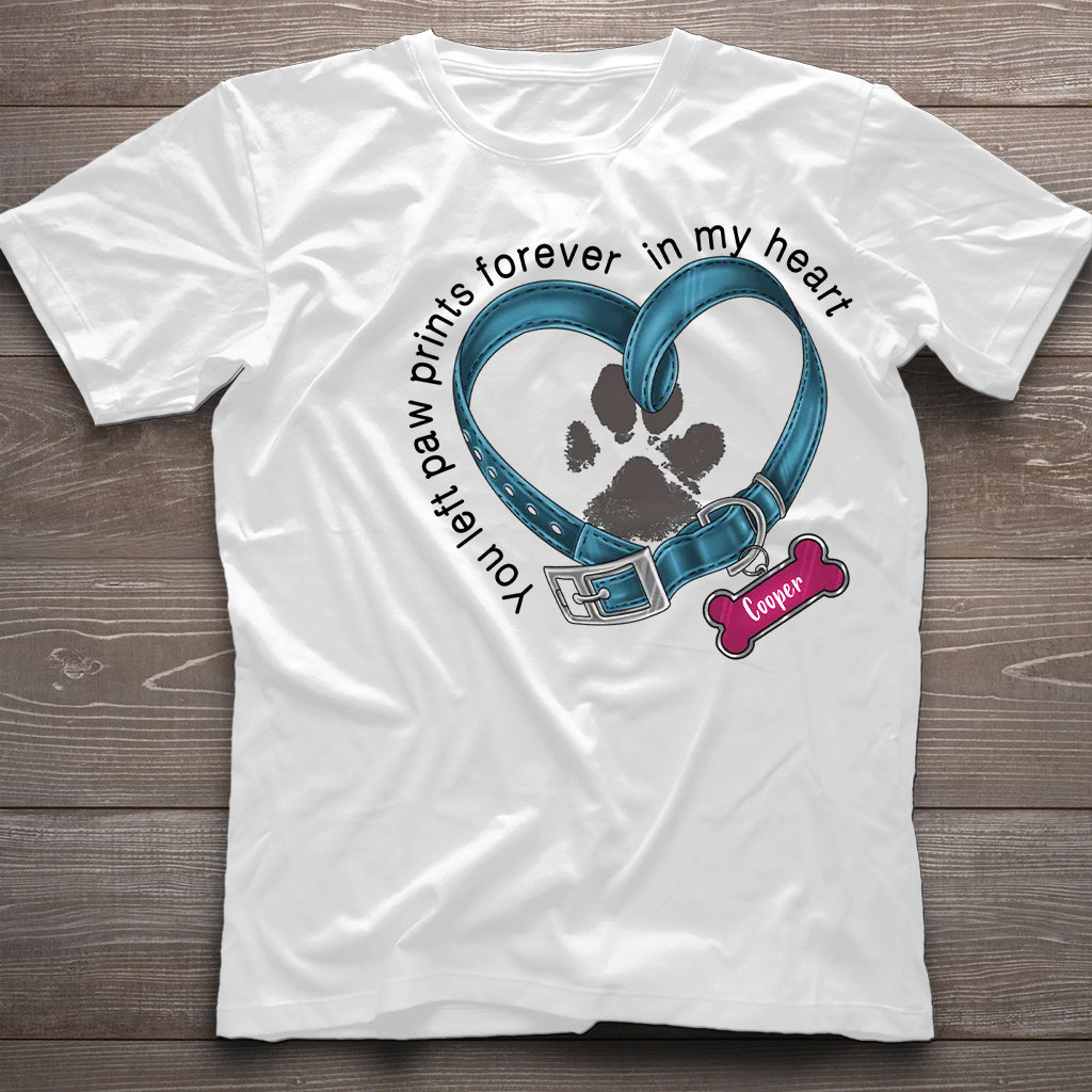 Du hast für immer Pfotenabdrücke in meinem Herzen hinterlassen – personalisiertes Hunde-T-Shirt und Hoodie