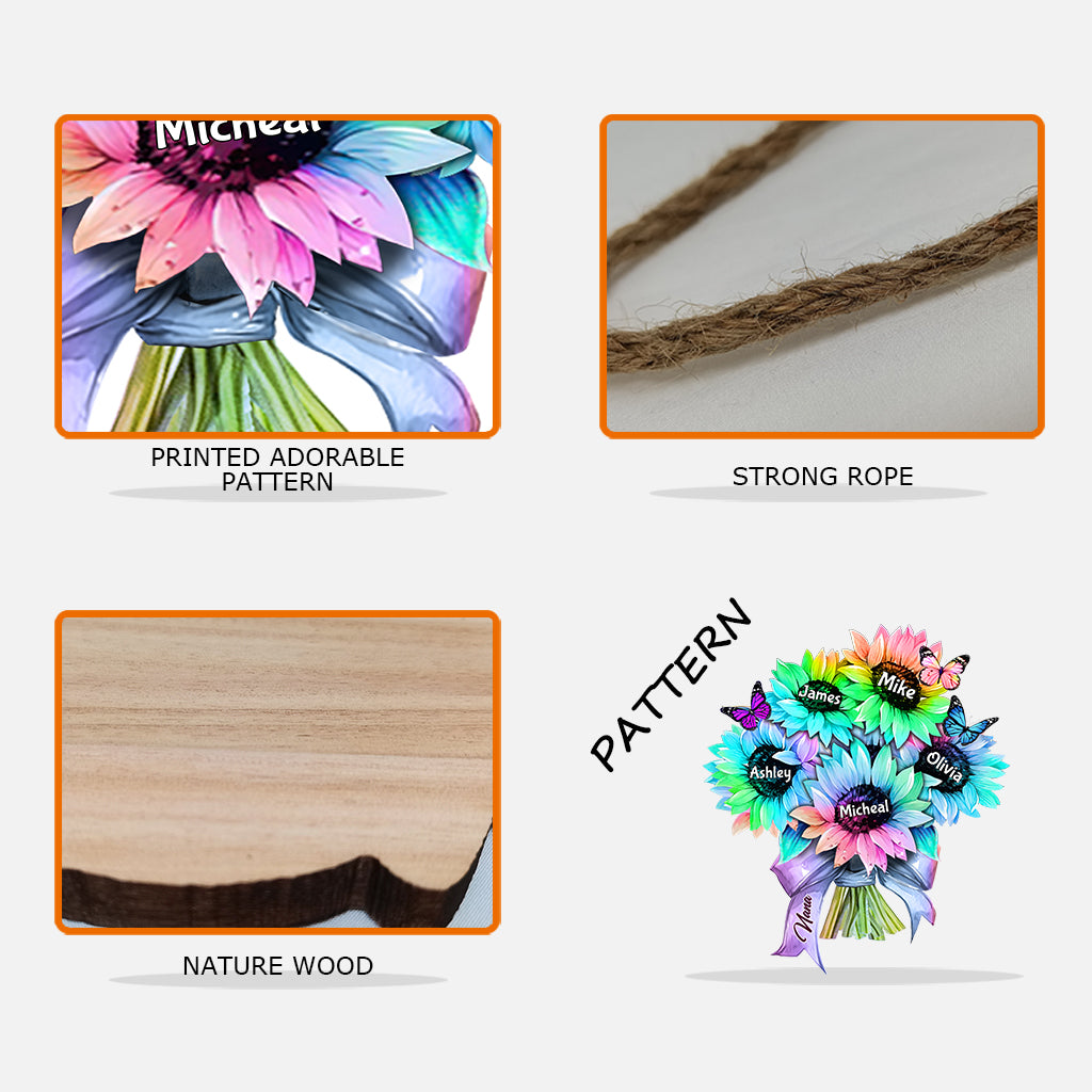 Sonnenblumenstrauß mit individuellem Titel und Namen – personalisiertes Holzschild „Oma“ in individueller Form