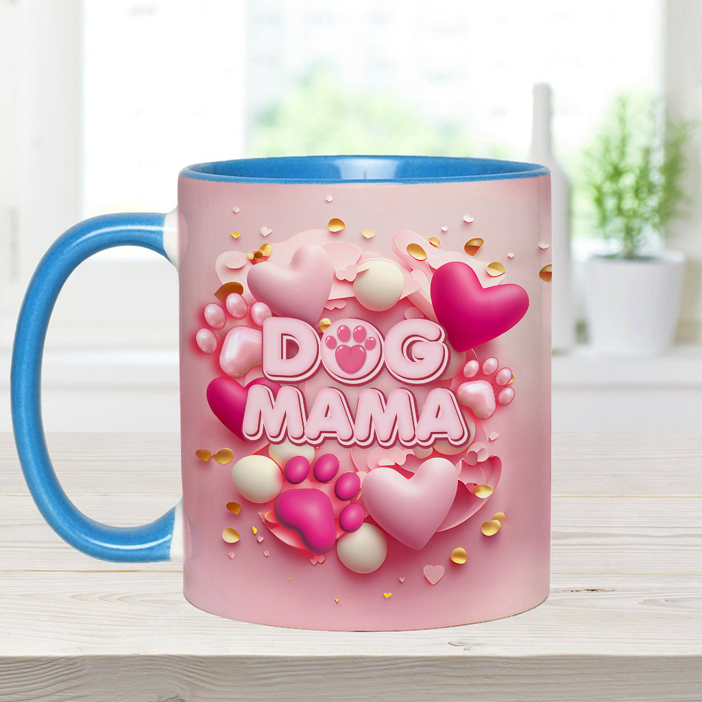Hund, Katze, Mama, Fellmama, 3D-Herz in Rosa – personalisierte Tasse mit Hundemotiv