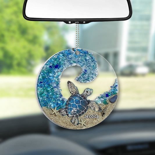 Schildkröten-Seeglas – Personalisierter transparenter Autoanhänger in Schildkrötenform