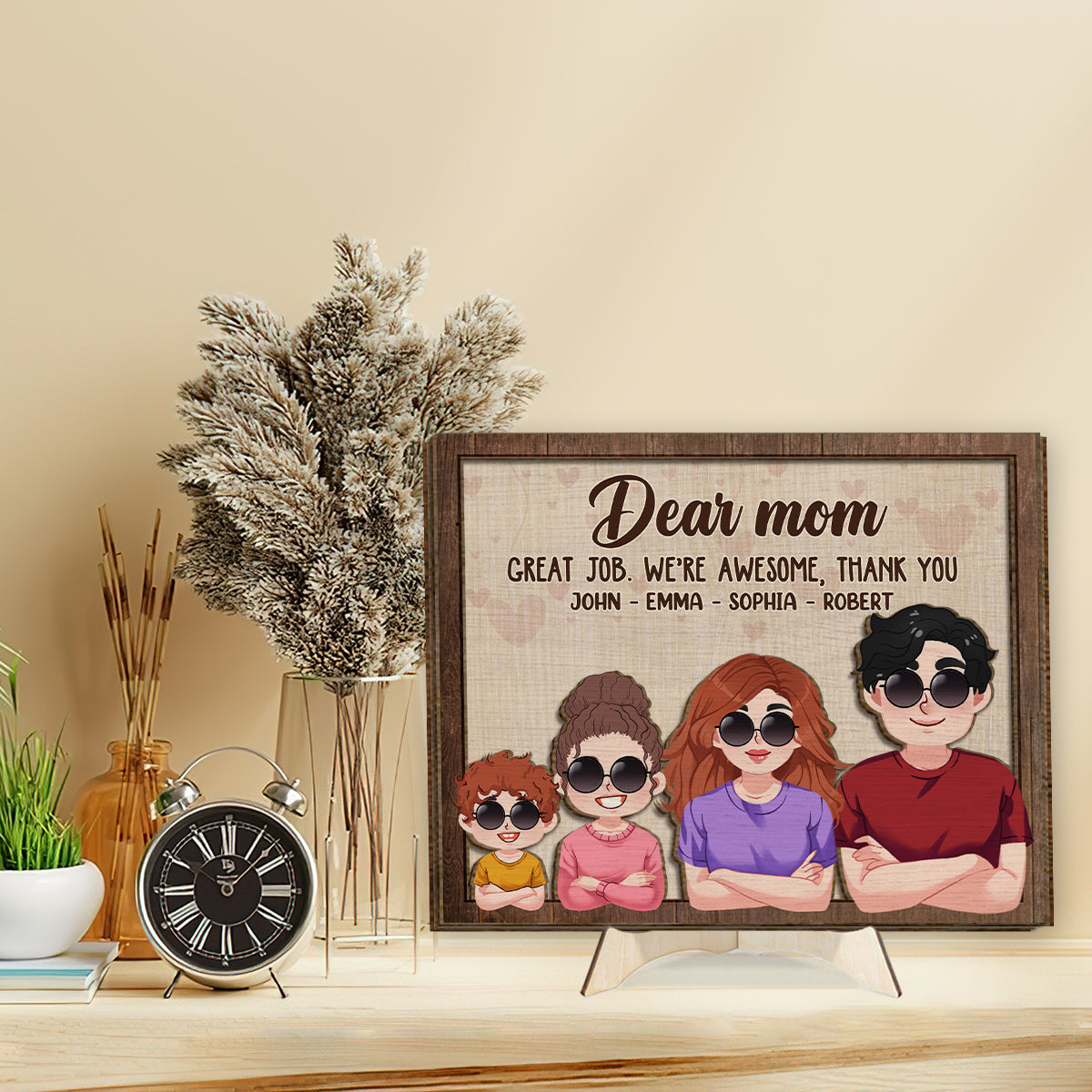 Liebe Mama, lieber Papa, super gemacht! Wir sind spitze! Danke! – Personalisiertes zweilagiges Holzschild für Mütter / Holzplakette