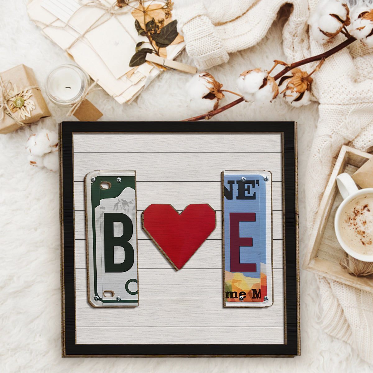 Kennzeichen mit beliebigen Buchstaben - Personalisiertes zweilagiges Holzschild für Paare / Holzplakette