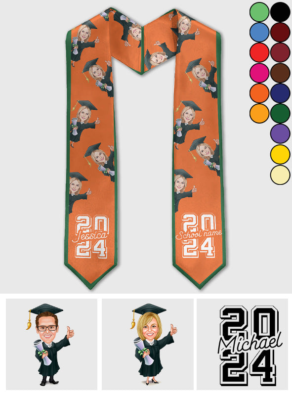 Lustige Karikaturfigur – Personalisierte Abschlussstola