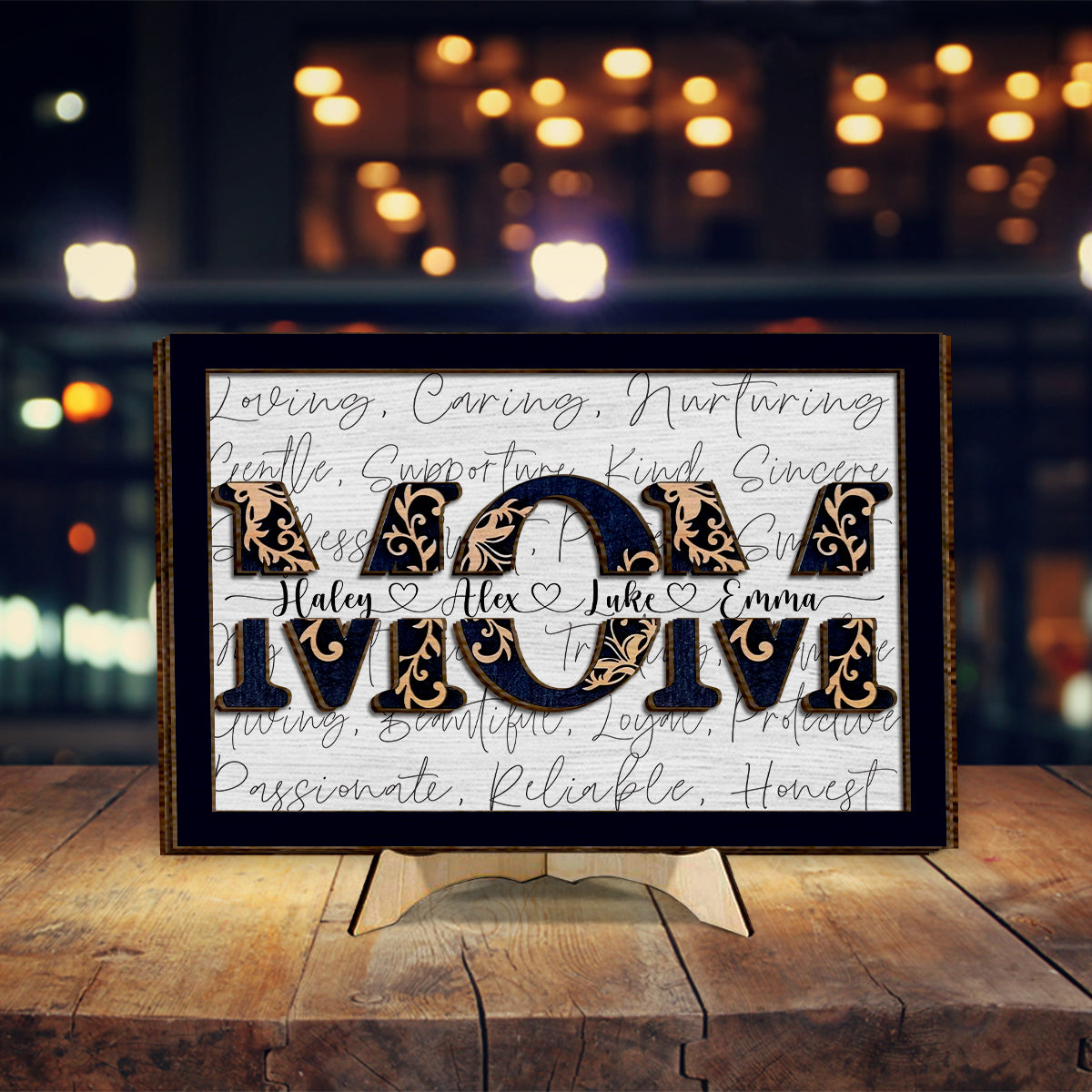 Mom With Kids' Names - Personalized Mother 2 Layered Wood Sign / Wood Plaque