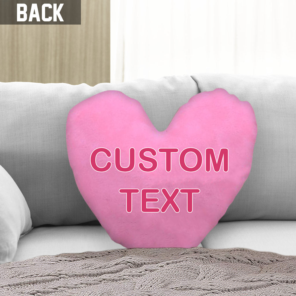 Conversation Hearts Candy Hearts - Personalized Couple Shaped Pillow