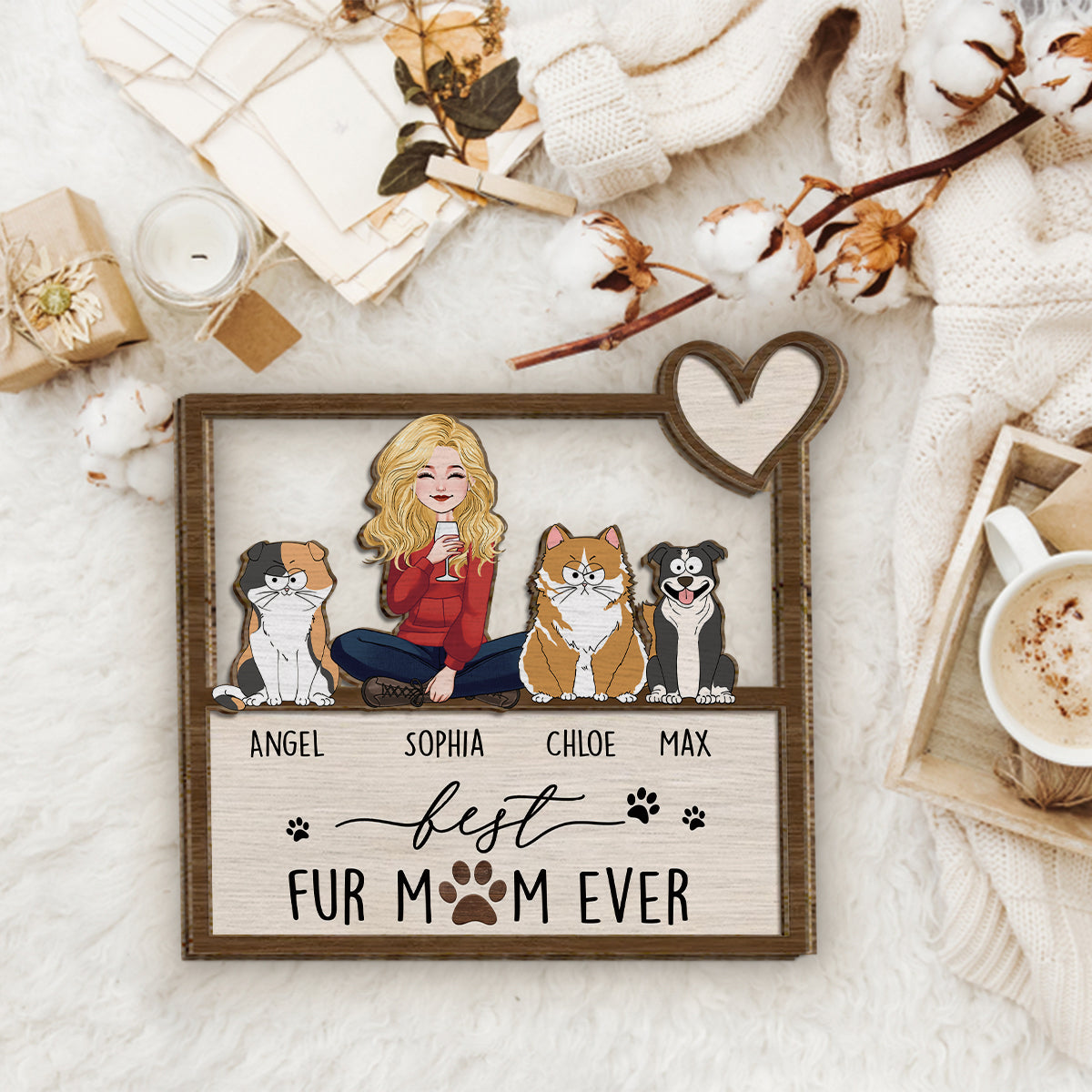 Die beste Hunde- und Katzenmama aller Zeiten – Personalisiertes zweilagiges Holzschild mit Hundemotiv / Holzplakette