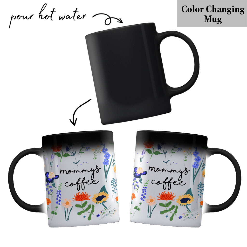 Kaffeetasse mit beliebigem Titel im botanischen Blumenstil – personalisierter Mutterbecher