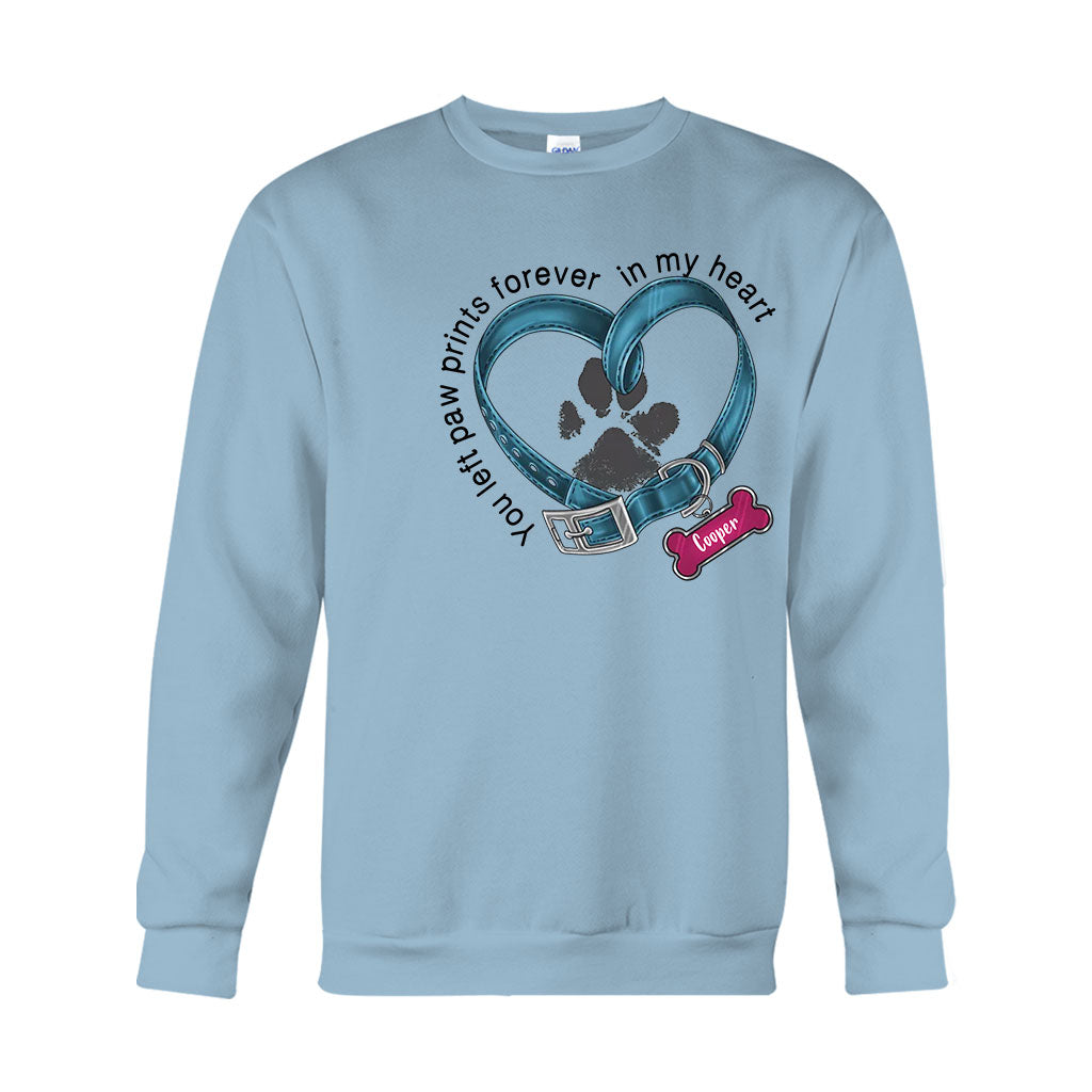 Du hast für immer Pfotenabdrücke in meinem Herzen hinterlassen – personalisiertes Hunde-T-Shirt und Hoodie