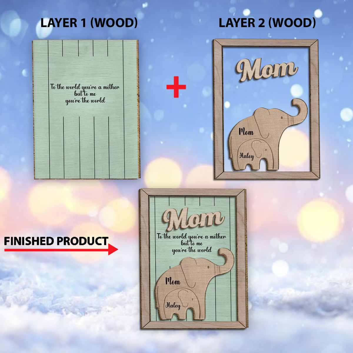 To The World You're A Mother To Me You're The World Elephant - Personalized Mother 2 Layered Wood Sign / Wood Plaque