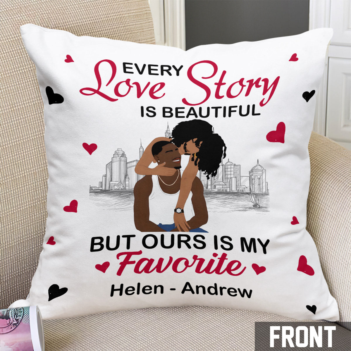 Our Story Is My Favorite - Personalized African American Throw Pillow