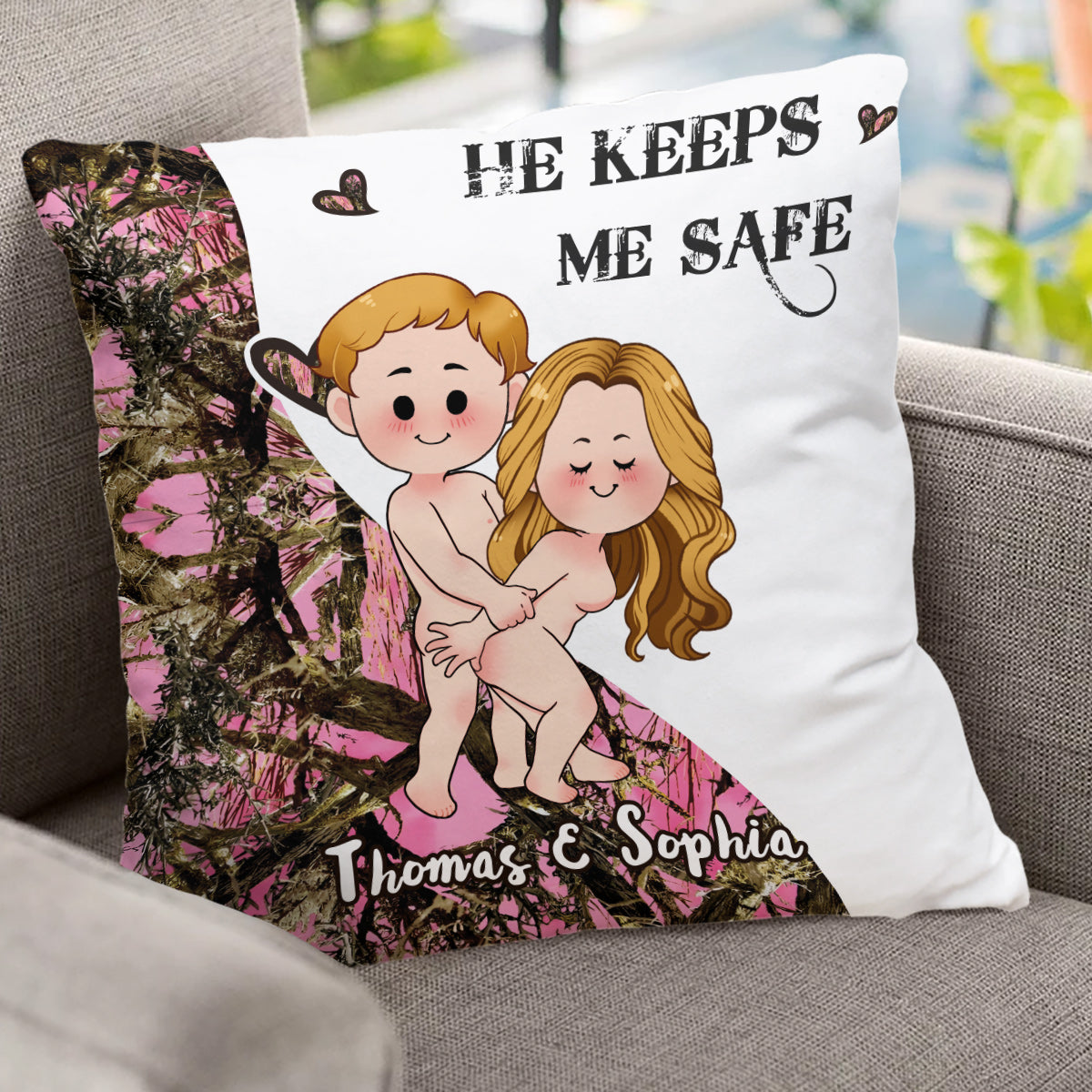 She Keeps Me Wild - Personalized Hunting Throw Pillow