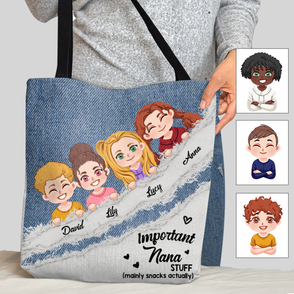 Wichtige Oma-Sachen Jeansmuster - Personalisierte Oma-Tragetasche